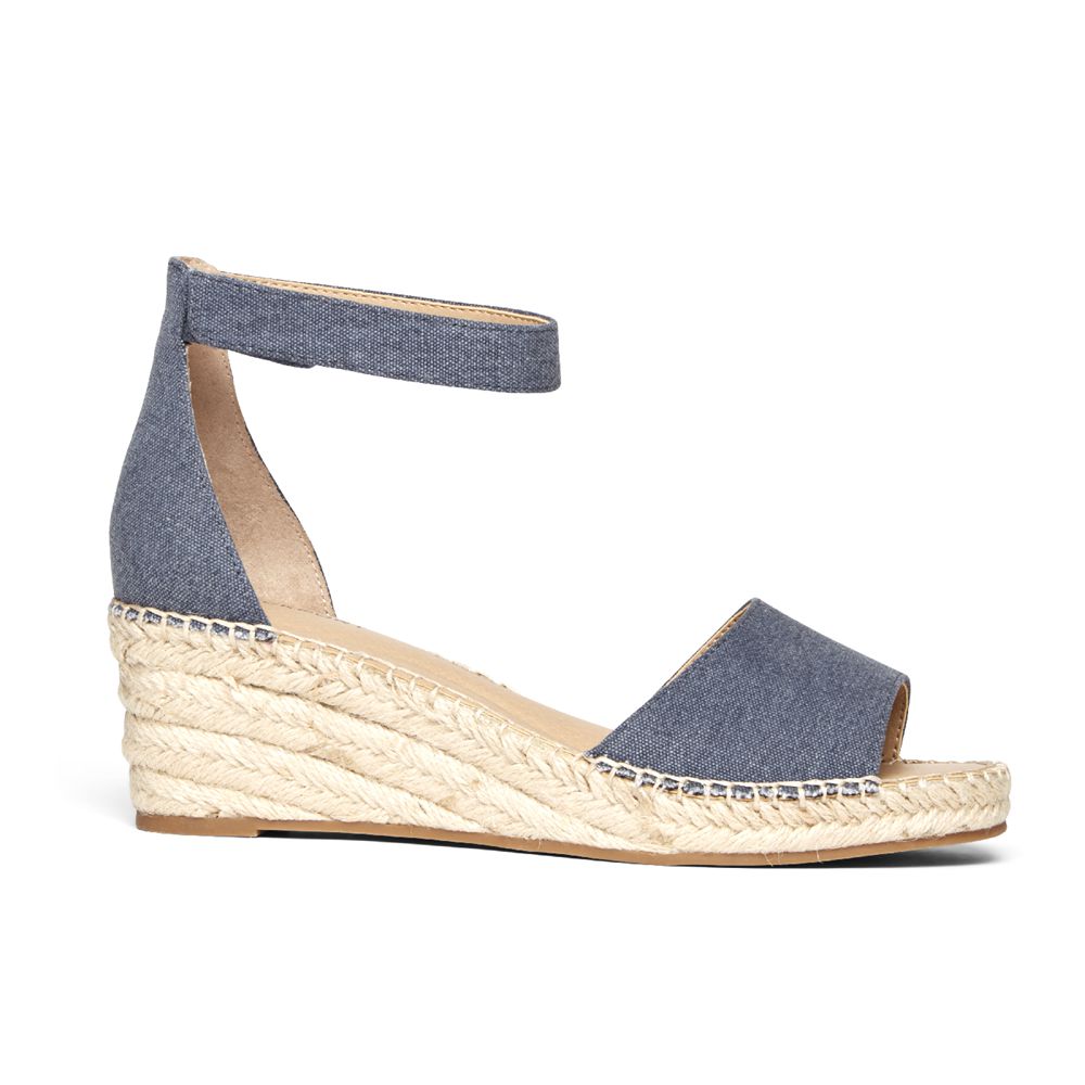 Rockport Women's Marah Woven Ankle Strap Wedges Sandals - Denim - USA (8905KYODG)